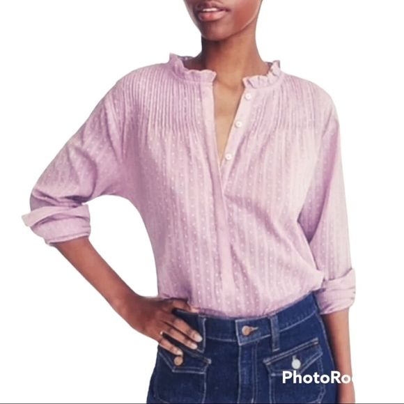 J.Crew Point Sur ruffle clip dot top deep redwood - Picture 2 of 7